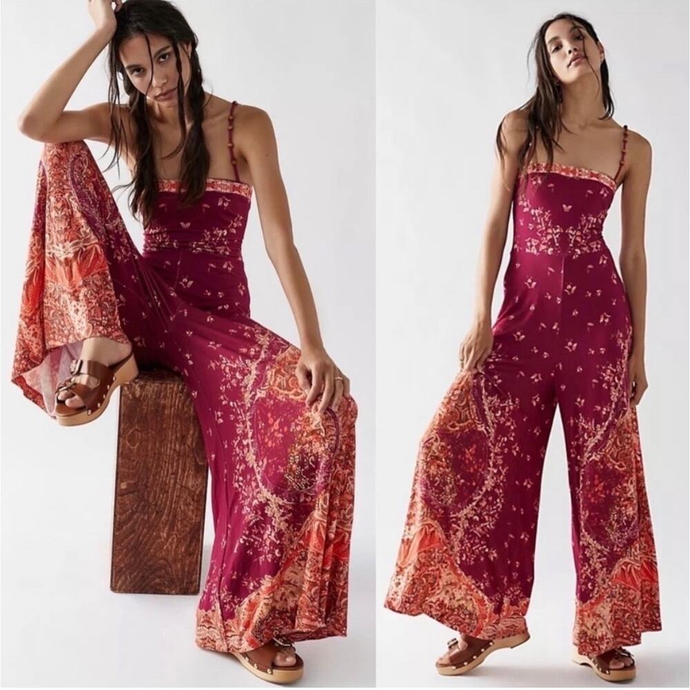 Free People Astrid Jumpsuit in the "Raspberry Combo Large